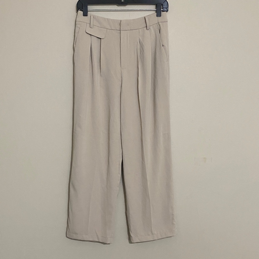 Moth Anthropologie Beige Wide-Leg Trousers women M casual office lagenlook fall